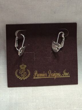 Vintage Premier Designs Silvertone Heart Leverback Earrings